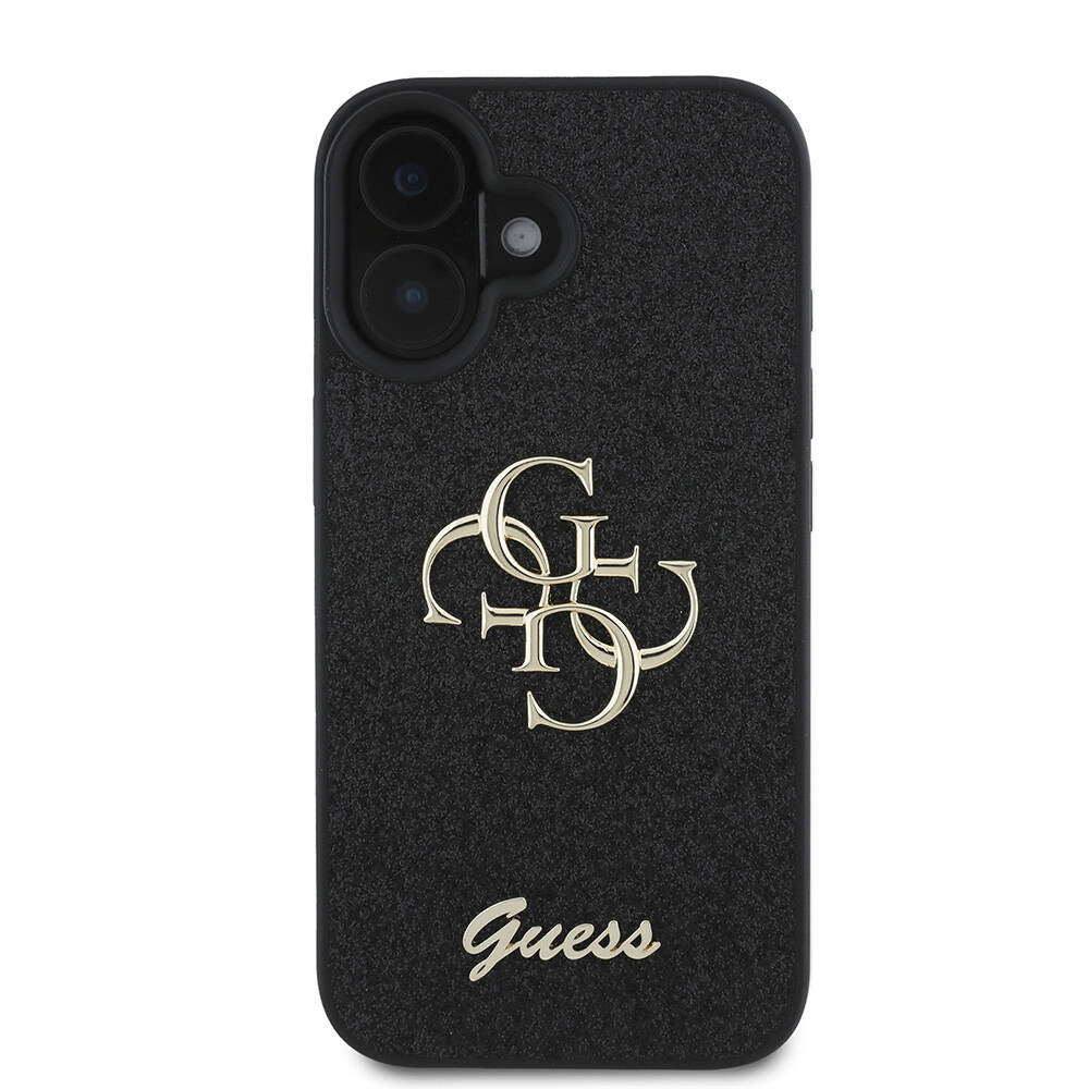 Apple iPhone 16 Kılıf Guess Orjinal Lisanslı 4G Büyük Metal Logolu Glitter Kapak Gold
