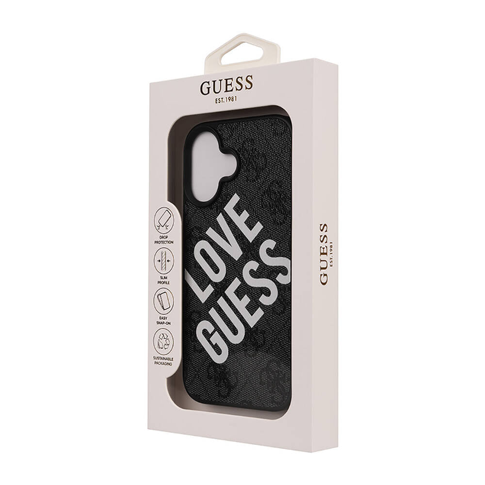 Apple iPhone 16 Kılıf Guess Orjinal Lisanslı Big Love Guess Kapak Siyah