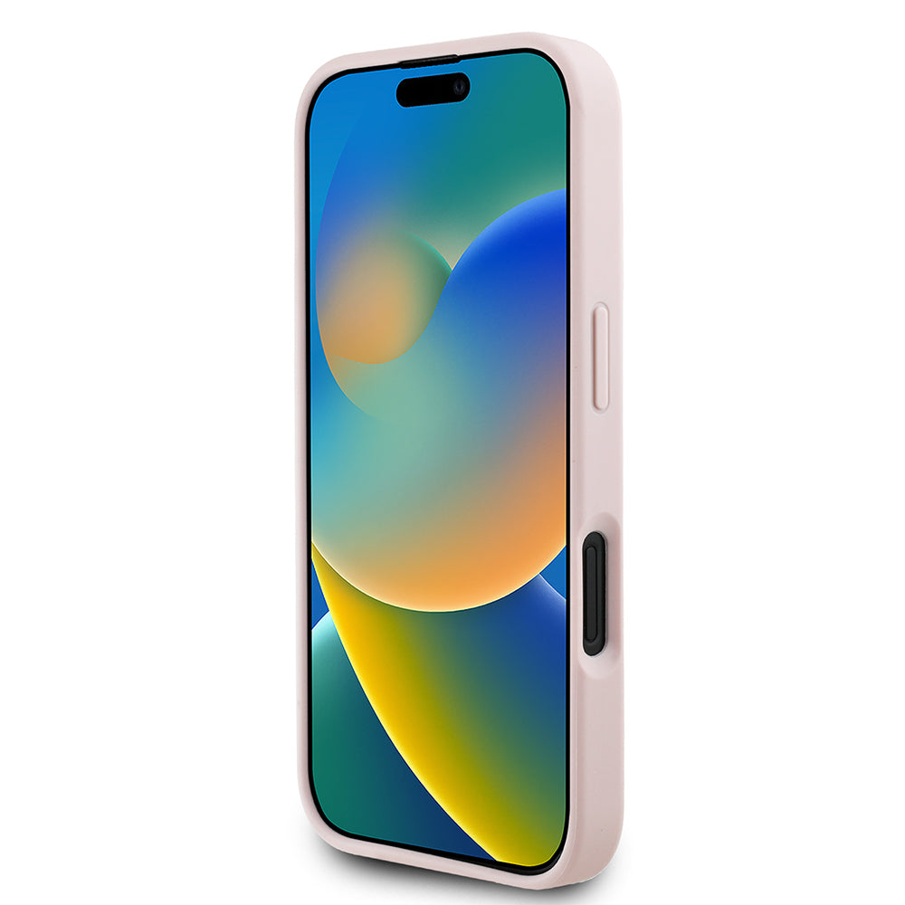 Apple iPhone 16 Kılıf Guess Orjinal Lisanslı Gül Baskılı Büyük Metal Logo Dizaynlı Kapak Siyah