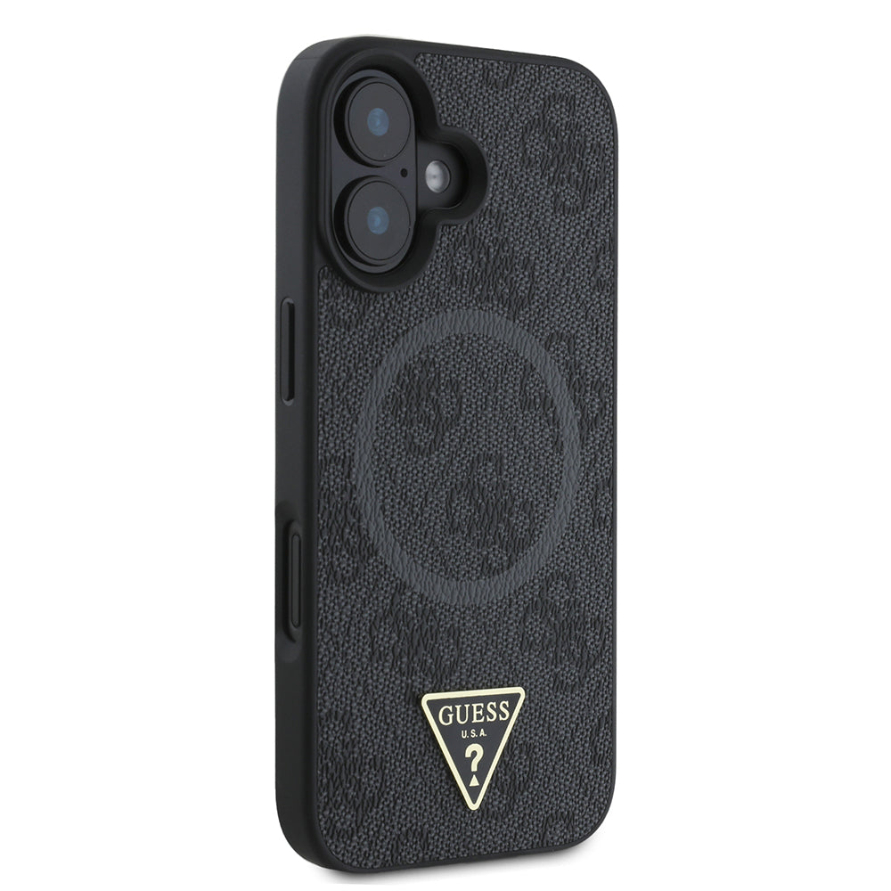 Apple iPhone 16 Kılıf Guess Orjinal Lisanslı Magsafe Şarj Özellikli PU Üçgen Logo 4G Desenli Kapak Pembe