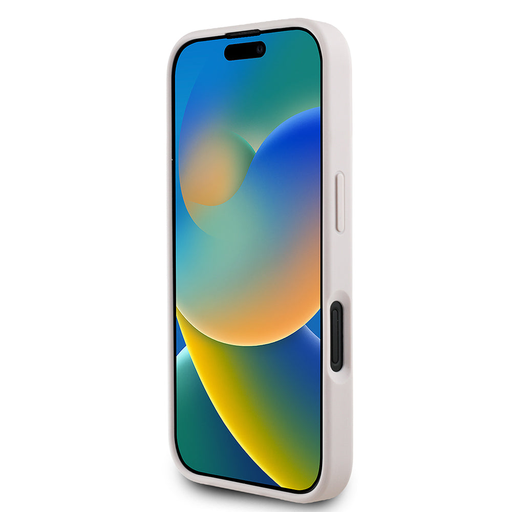 Apple iPhone 16 Kılıf Guess Orjinal Lisanslı M-safe Şarj Özellikli Yazı Logolu Circle Classic Kapak Siyah