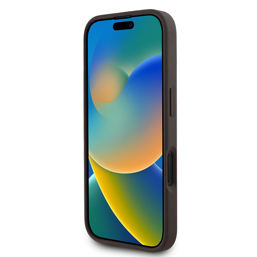 Apple iPhone 16 Kılıf Guess Orjinal Lisanslı M-safe Şarj Özellikli Yazı Logolu Circle Classic Kapak Siyah