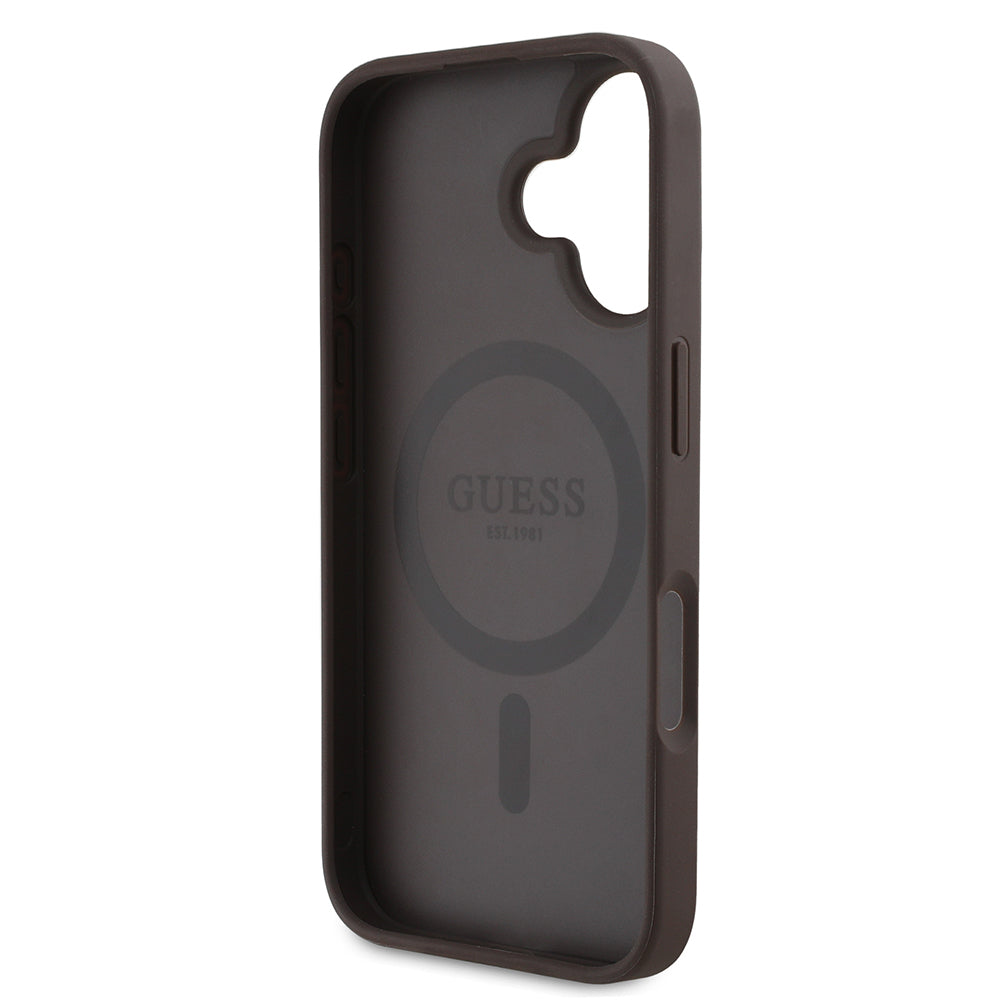 Apple iPhone 16 Kılıf Guess Orjinal Lisanslı M-safe Şarj Özellikli Yazı Logolu Circle Classic Kapak Siyah