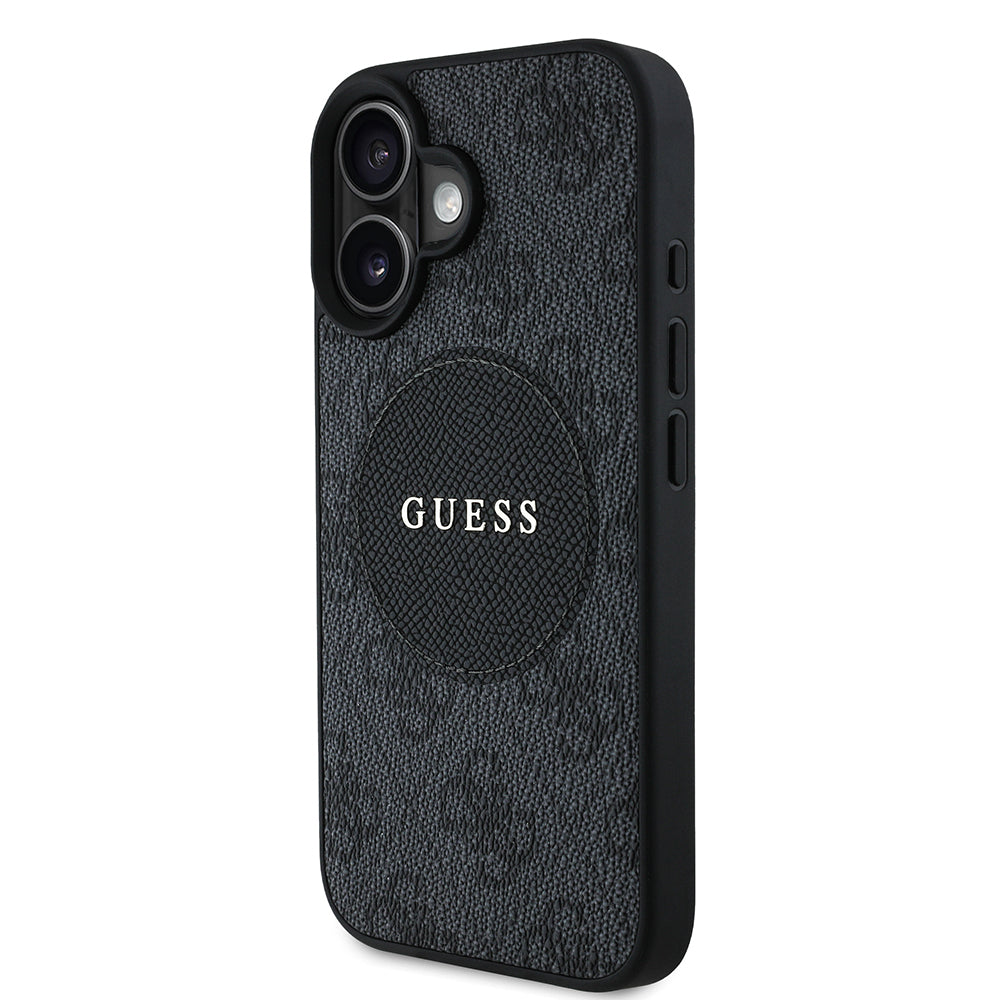 Apple iPhone 16 Kılıf Guess Orjinal Lisanslı M-safe Şarj Özellikli Yazı Logolu Circle Classic Kapak Kahverengi