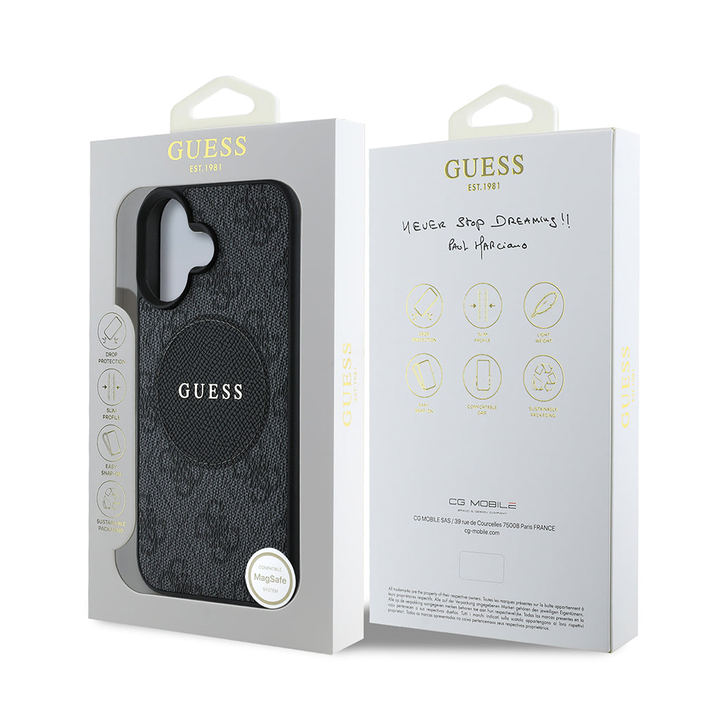 Apple iPhone 16 Kılıf Guess Orjinal Lisanslı M-safe Şarj Özellikli Yazı Logolu Circle Classic Kapak Pembe