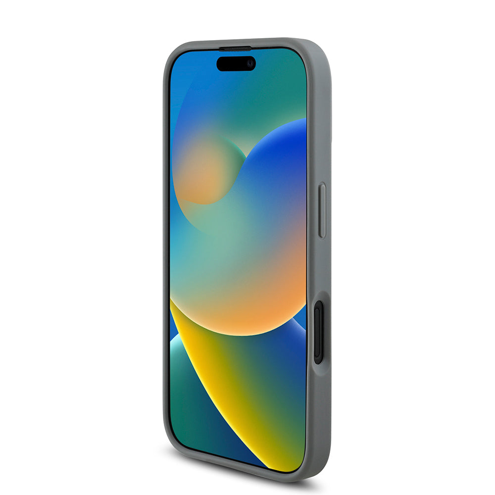 Apple iPhone 16 Kılıf Guess Orjinal Lisanslı Taşlı Arka Yüzey Üçgen Logolu Kapak Gümüş