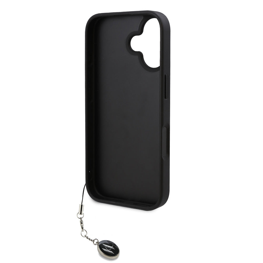 Apple iPhone 16 Kılıf Karl Lagerfeld Orjinal Lisanslı Anahtarlıklı Taşlı KL Yazılı Saffiano Rhinestones Kapak Pembe