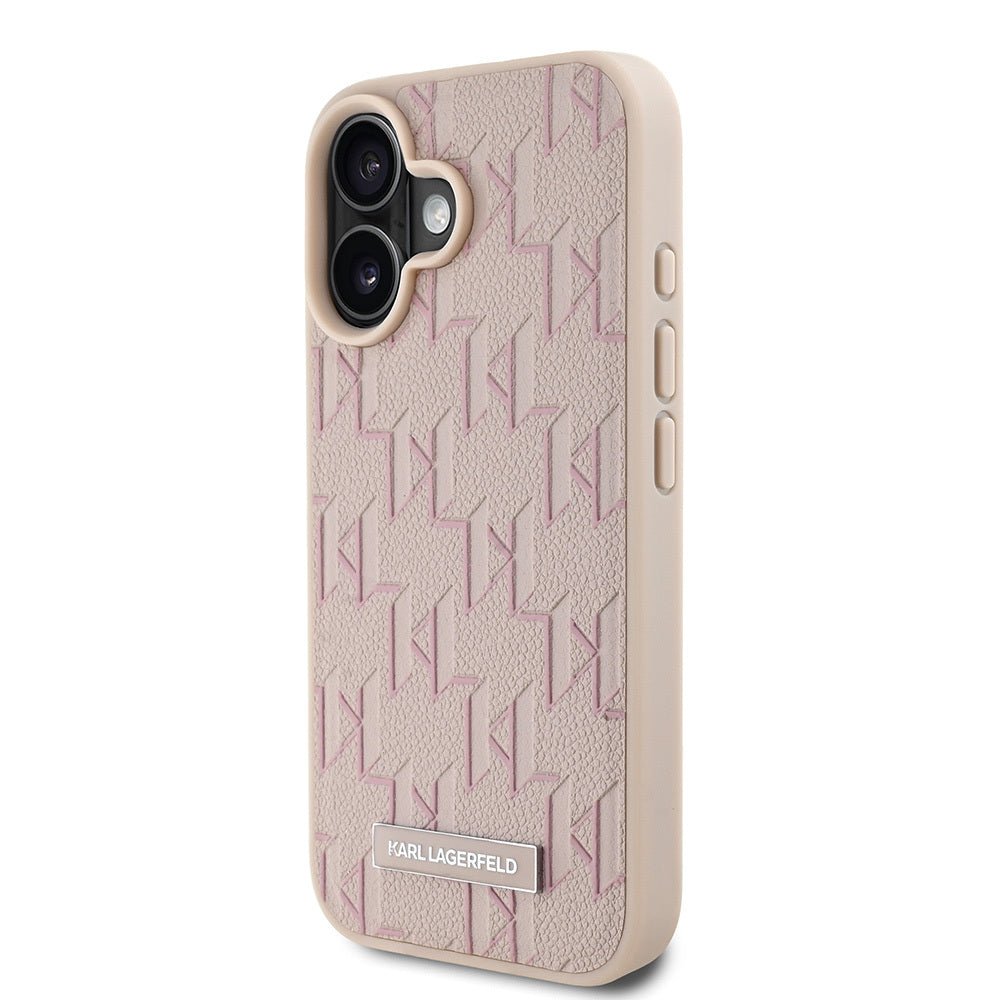 Apple iPhone 16 Kılıf Karl Lagerfeld Orjinal Lisanslı Magsafe Şarj Özellikli KL Yazılı Hot Stamp Kapak Krem