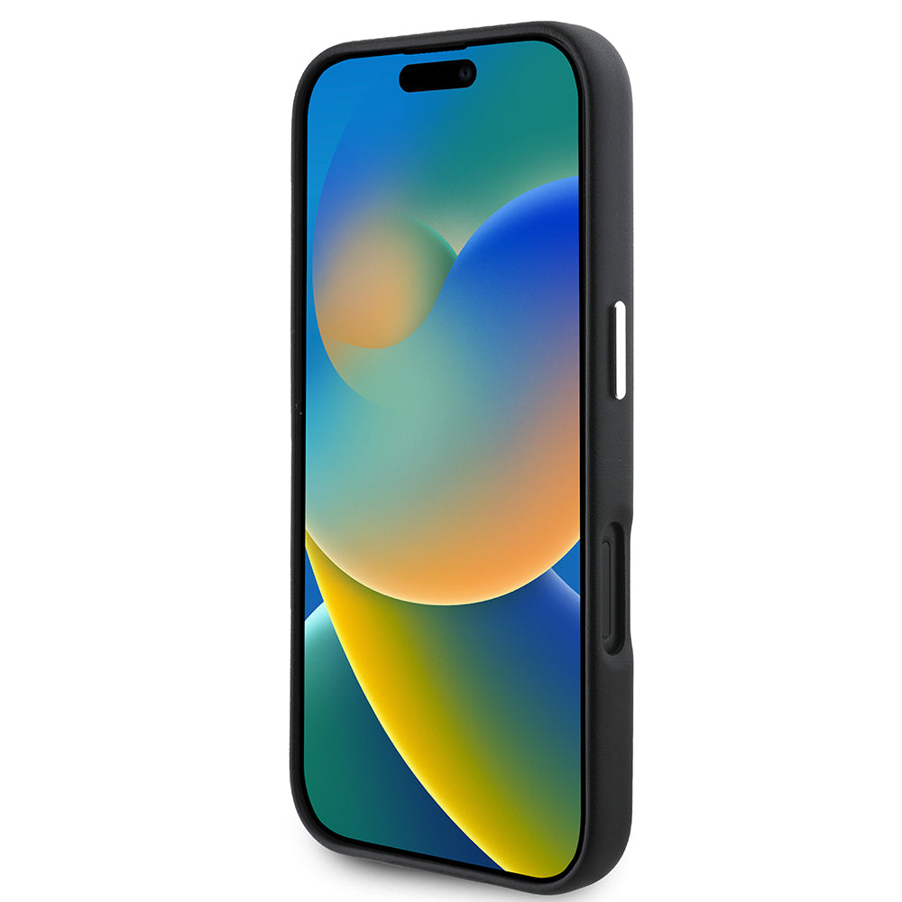 Apple iPhone 16 Kılıf Karl Lagerfeld Orjinal Lisanslı Magsafe Şarj Özellikli Metal Kamera ve Buton Tasarımlı Plaka Logolu PU Deri Kapak Siyah