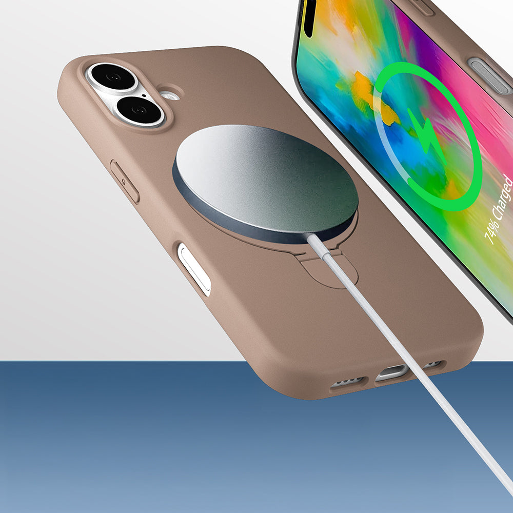 Apple iPhone 16 Kılıf M-safe Şarj Özellikli Standlı Zore Samara Kapak Pembe