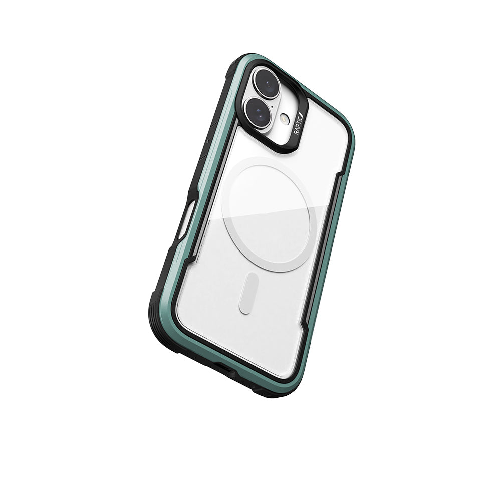 Apple iPhone 16 Kılıf M-safe Şarj Özellikli Airbagli Raptic Shield Serisi Şeffaf Arka Yüzey Kapak Yeşil