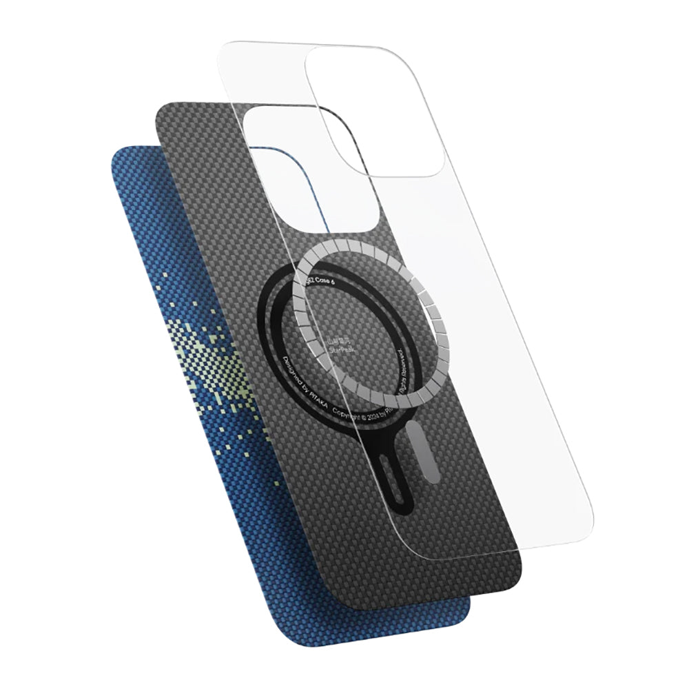 Apple iPhone 16 Kılıf Magsafe Şarj Özellikli Aramid Fiber Pitaka Tactile Woven Starpeak Serisi Over The Horizon Kapak Mavi