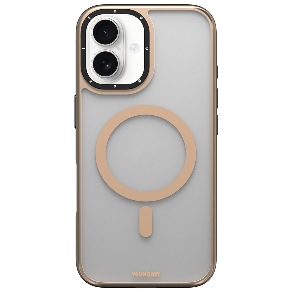 Apple iPhone 16 Kılıf M-safe Şarj Özellikli Cam Arka Yüzey TPU Youngkit Gemstone Serisi Kapak Siyah