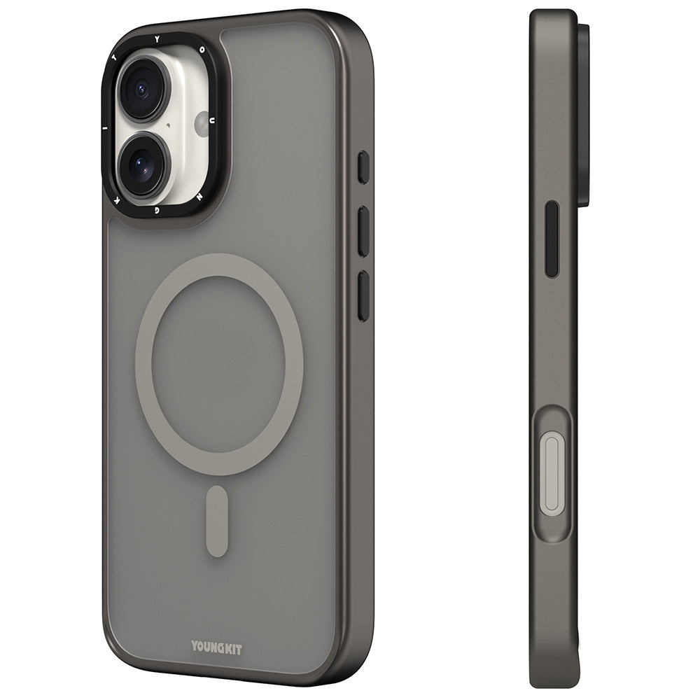 Apple iPhone 16 Kılıf M-safe Şarj Özellikli Cam Arka Yüzey TPU Youngkit Gemstone Serisi Kapak Siyah