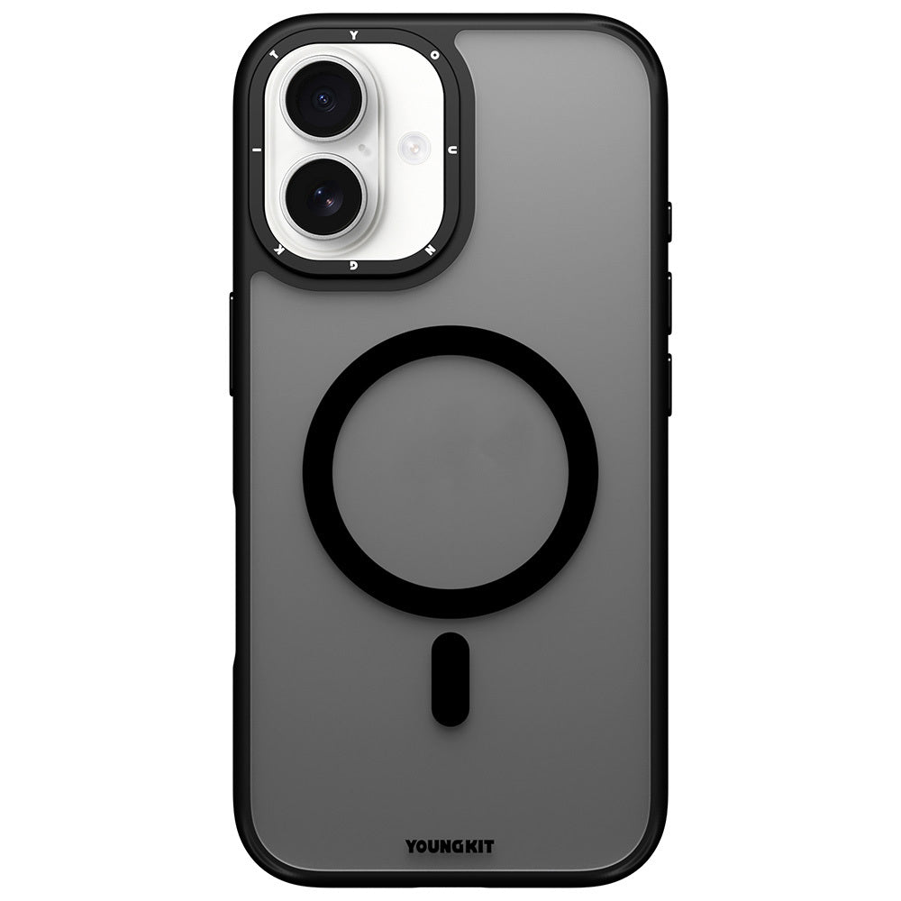 Apple iPhone 16 Kılıf M-safe Şarj Özellikli Cam Arka Yüzey TPU Youngkit Gemstone Serisi Kapak Siyah