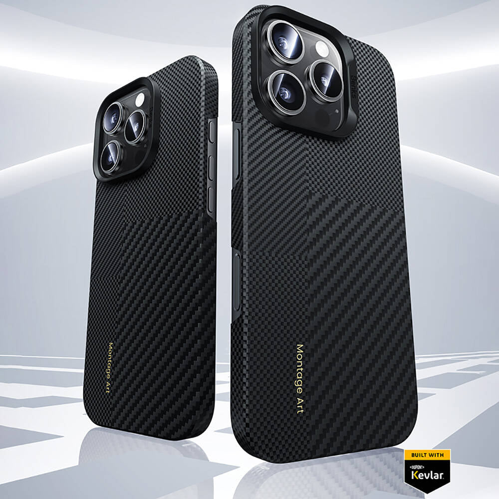 Apple iPhone 16 Kılıf Magsafe Şarj Özellikli Karbon Fiber Benks Montage ArmorAir Kevlar Kapak Siyah