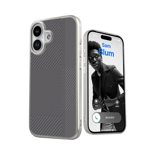 Apple iPhone 16 Kılıf Magsafe Şarj Özellikli Karbon Fiber Desenli Mutural Montage Kapak Gümüş