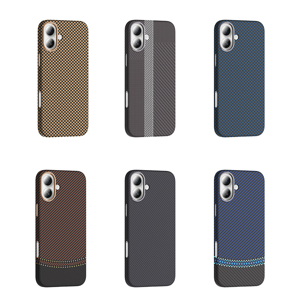 Apple iPhone 16 Kılıf M-safe Şarj Özellikli Karbon Fiber Görünümlü Zore Gros Kapak Gold-Siyah