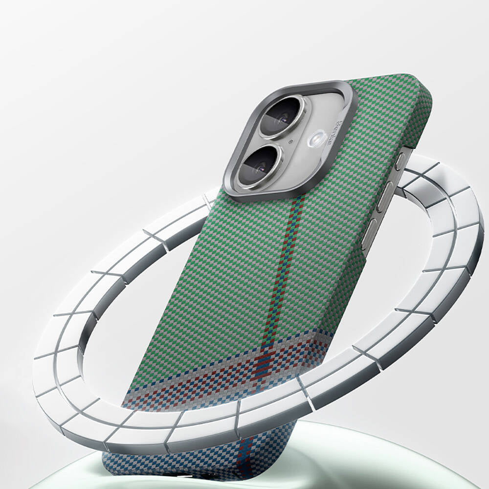 Apple iPhone 16 Kılıf Magsafe Şarj Özellikli Karbon Fiber Tasarımlı Benks Passion Green ArmorAir Kevlar Kapak Yeşil