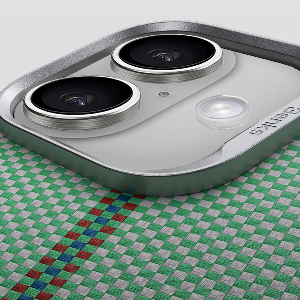 Apple iPhone 16 Kılıf Magsafe Şarj Özellikli Karbon Fiber Tasarımlı Benks Passion Green ArmorAir Kevlar Kapak Yeşil