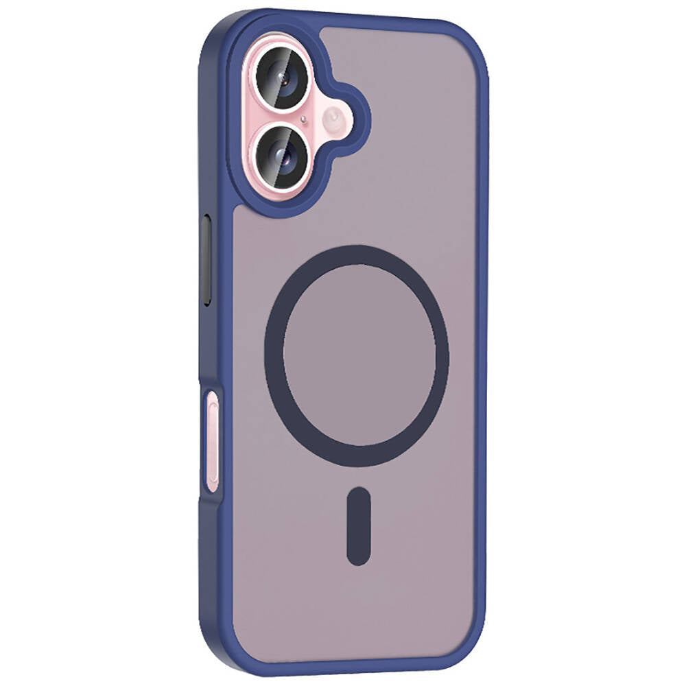 Apple iPhone 16 Kılıf M-safe Şarj Özellikli Mat Arka Yüzey Zore Sio Kapak Mavi