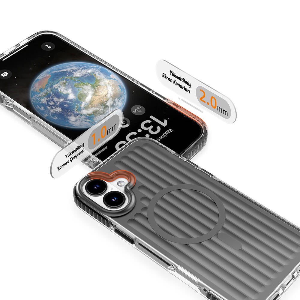 Apple iPhone 16 Kılıf Magsafe Şarj Özellikli Oyuklu Tasarım Mutural Bumpy Clear Kapak Rose Gold