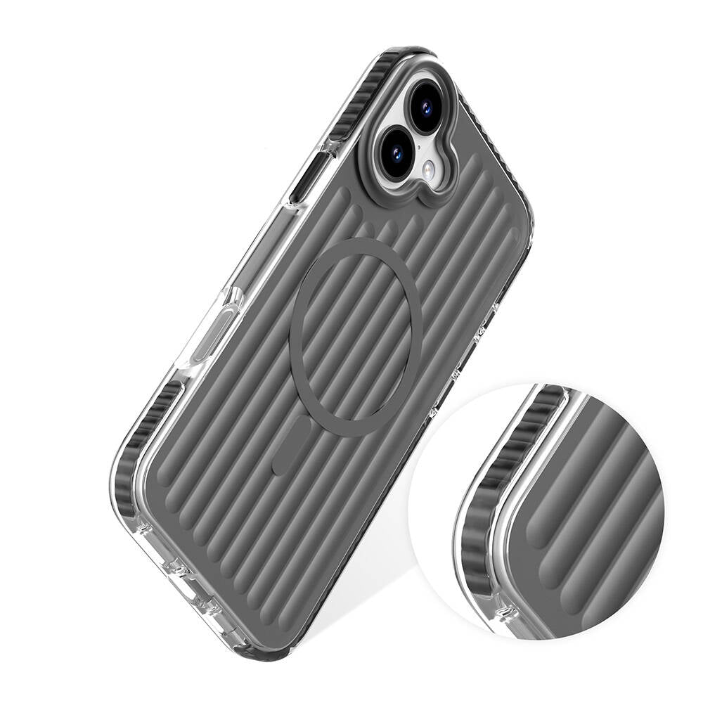 Apple iPhone 16 Kılıf Magsafe Şarj Özellikli Oyuklu Tasarım Mutural Bumpy Clear Kapak Rose Gold