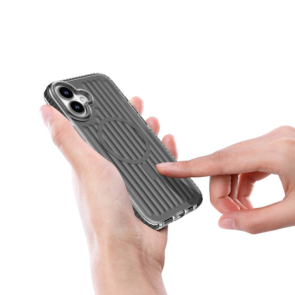 Apple iPhone 16 Kılıf Magsafe Şarj Özellikli Oyuklu Tasarım Mutural Bumpy Clear Kapak Gri