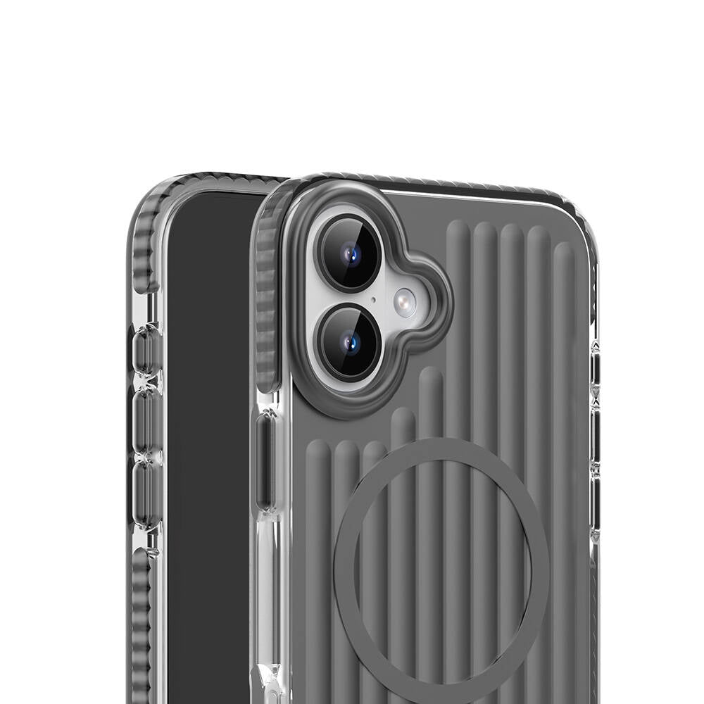 Apple iPhone 16 Kılıf Magsafe Şarj Özellikli Oyuklu Tasarım Mutural Bumpy Clear Kapak Gümüş