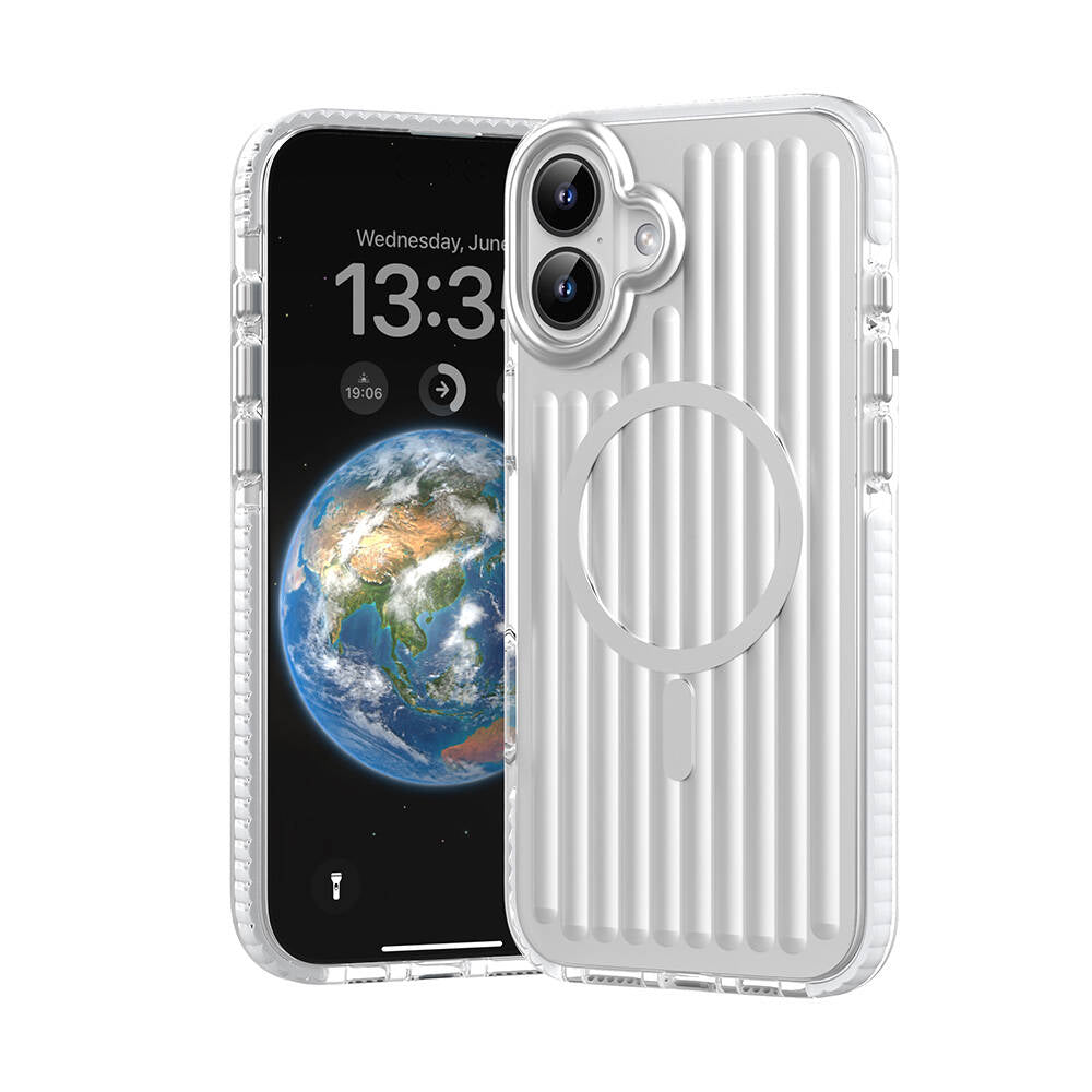 Apple iPhone 16 Kılıf Magsafe Şarj Özellikli Oyuklu Tasarım Mutural Bumpy Clear Kapak Gümüş