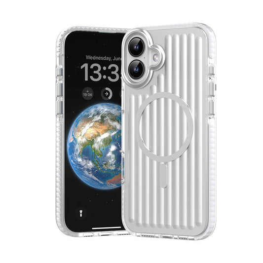 Apple iPhone 16 Kılıf Magsafe Şarj Özellikli Oyuklu Tasarım Mutural Bumpy Clear Kapak Gümüş