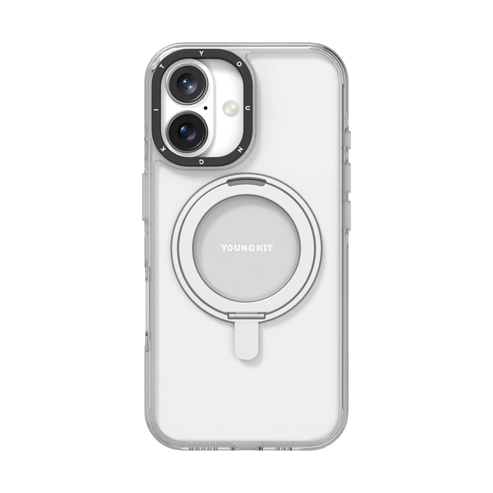 Apple iPhone 16 Kılıf Magsafe Şarj Özellikli Parmak Ring Standlı Youngkit Pivot Serisi Kapak Şeffaf