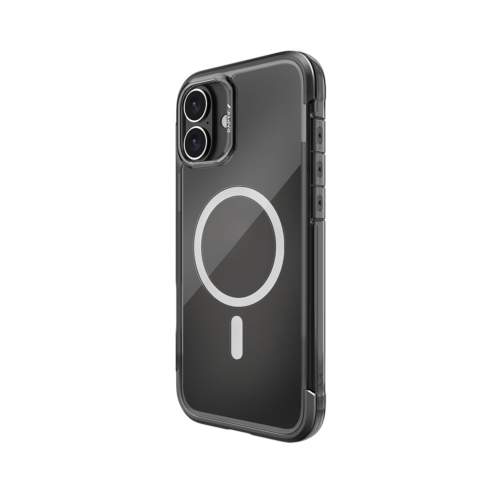 Apple iPhone 16 Kılıf Magsafe Şarj Özellikli Raptic Air Serisi Airbag Tasarımlı Metal Köşelikli Şeffaf Kapak Siyah