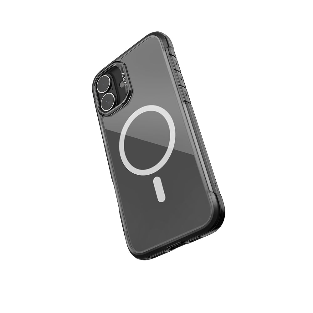 Apple iPhone 16 Kılıf Magsafe Şarj Özellikli Raptic Air Serisi Airbag Tasarımlı Metal Köşelikli Şeffaf Kapak Siyah