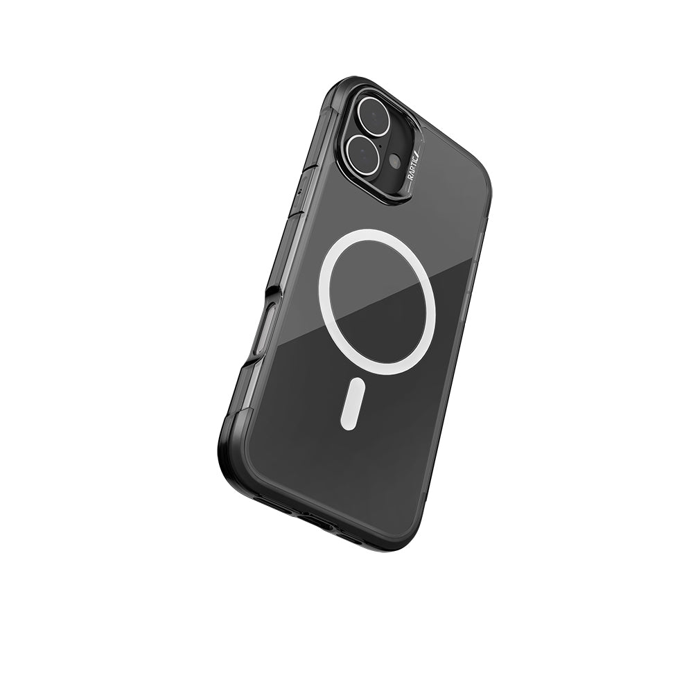 Apple iPhone 16 Kılıf Magsafe Şarj Özellikli Raptic Air Serisi Airbag Tasarımlı Metal Köşelikli Şeffaf Kapak Siyah