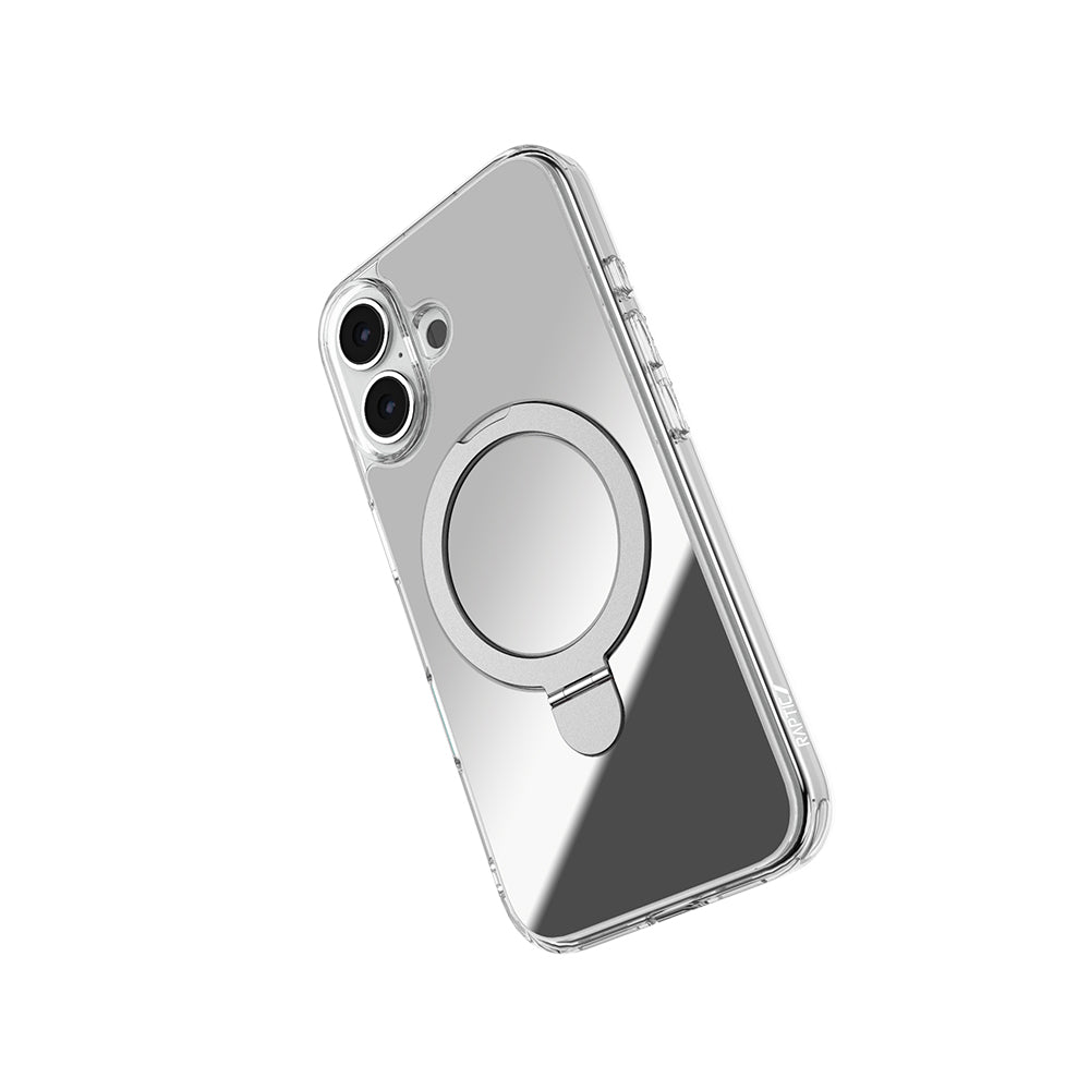 Apple iPhone 16 Kılıf Magsafe Şarj Özellikli Raptic Air Stand Serisi Aynalı Arka Yüzey Standlı Kapak Gri