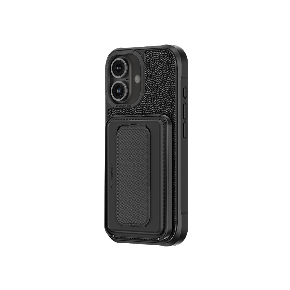 Apple iPhone 16 Kılıf Magsafe Şarj Özellikli Standlı Kartlıklı Set Amazingthing Glamour Luxe Serisi Kapak Siyah