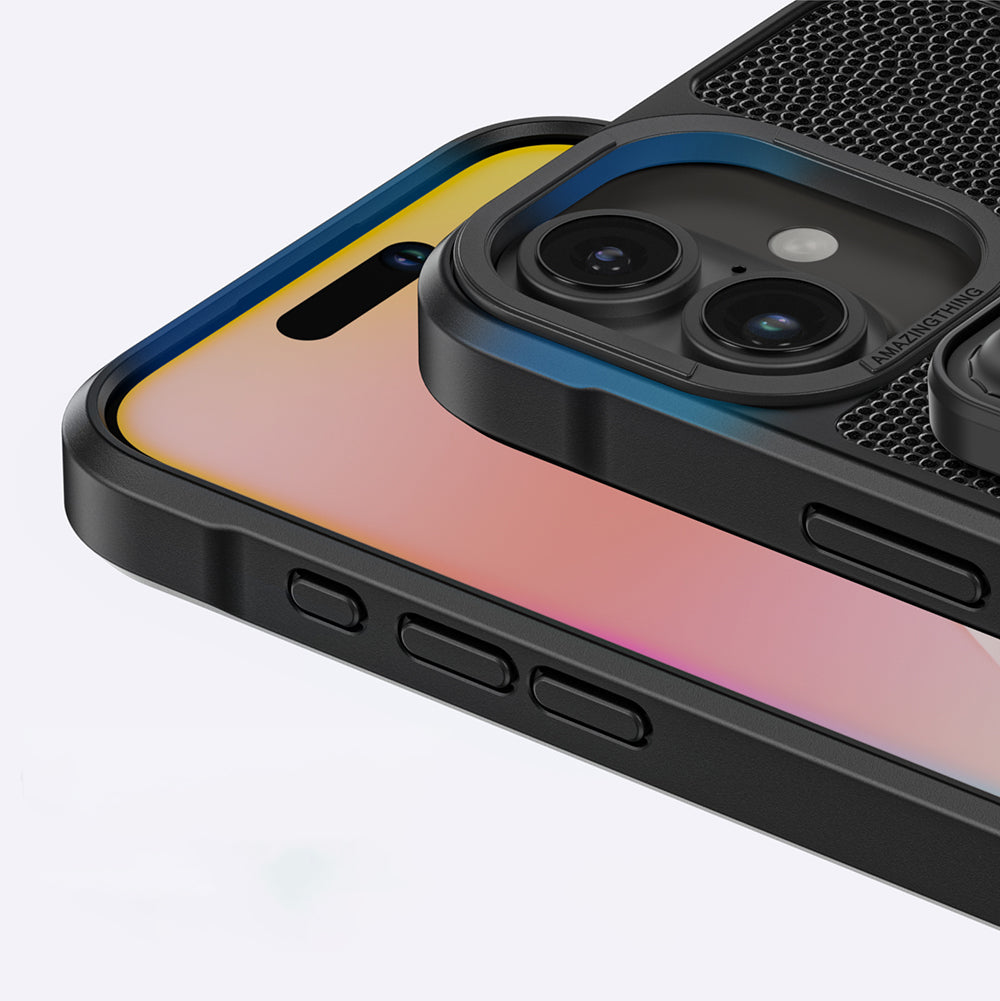 Apple iPhone 16 Kılıf Magsafe Şarj Özellikli Standlı Kartlıklı Set Amazingthing Glamour Luxe Serisi Kapak Siyah