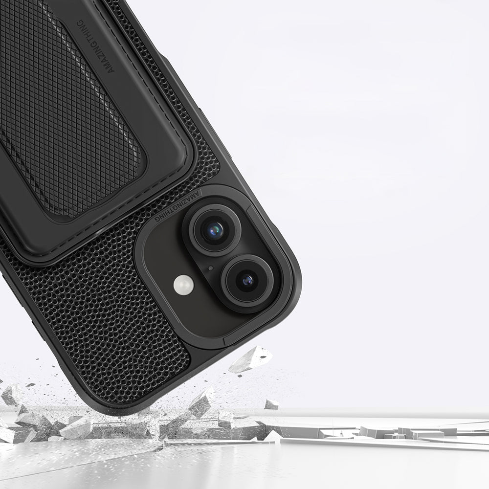 Apple iPhone 16 Kılıf Magsafe Şarj Özellikli Standlı Kartlıklı Set Amazingthing Glamour Luxe Serisi Kapak Siyah