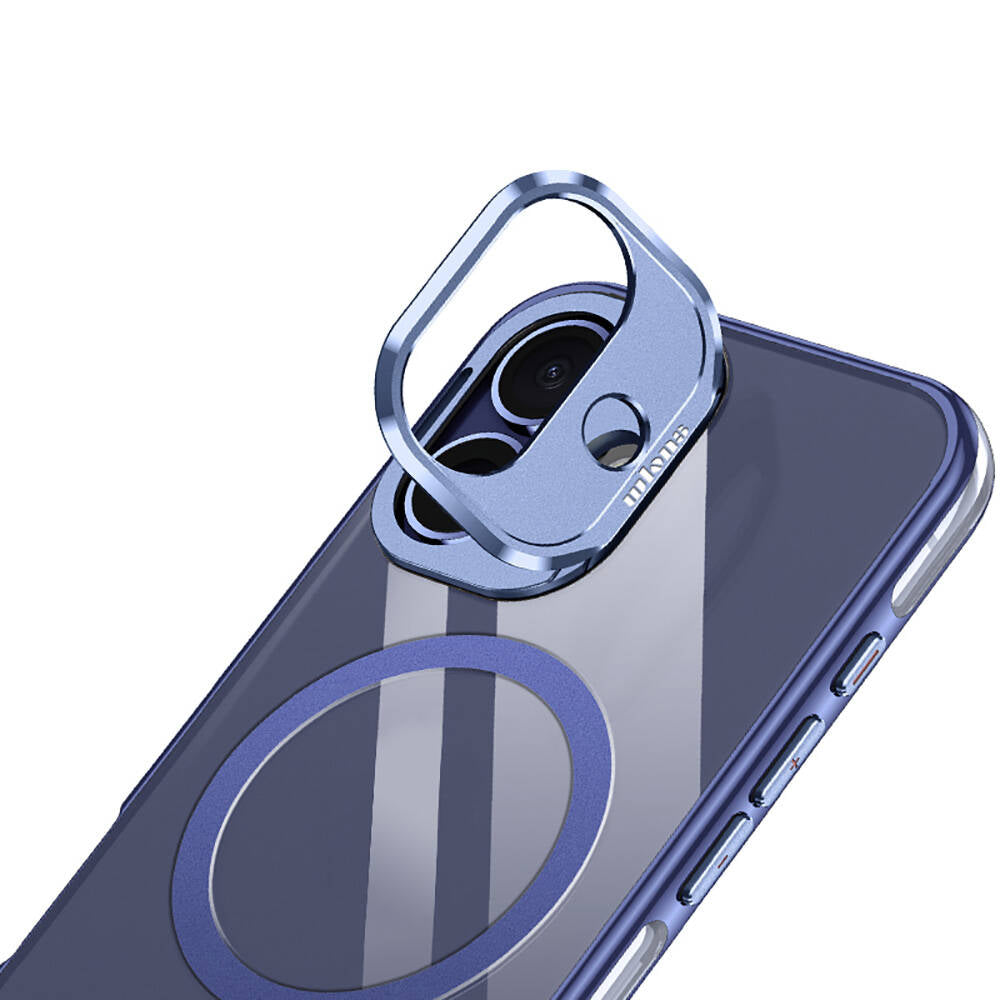 Apple iPhone 16 Kılıf Magsafe Şarj Özellikli Wlons Standlı Efsane Kapak Mavi