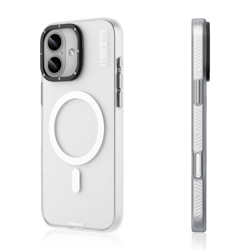 Apple iPhone 16 Kılıf Magsafe Şarj Özellikli Youngkit Hidden Sand Serisi Kapak Beyaz