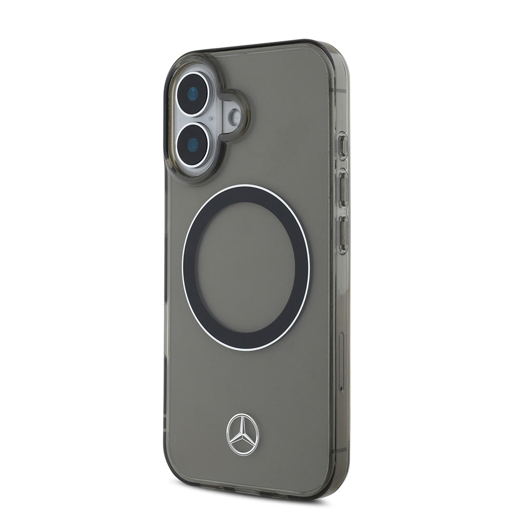 Apple iPhone 16 Kılıf Mercedes Benz Orjinal Lisanslı Magsafe Şarj Özellikli Saydam Yüzey Silver Ring Kapak Siyah