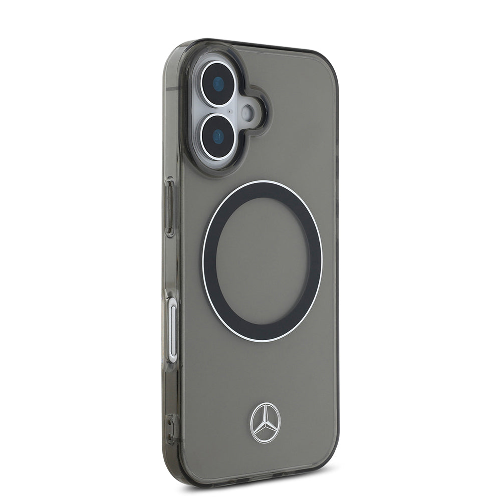 Apple iPhone 16 Kılıf Mercedes Benz Orjinal Lisanslı Magsafe Şarj Özellikli Saydam Yüzey Silver Ring Kapak Siyah