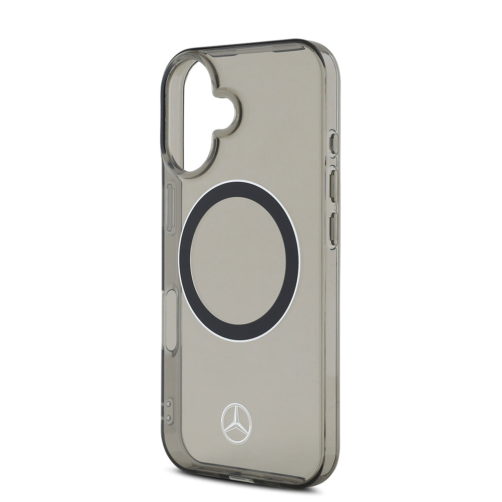 Apple iPhone 16 Kılıf Mercedes Benz Orjinal Lisanslı Magsafe Şarj Özellikli Saydam Yüzey Silver Ring Kapak Siyah