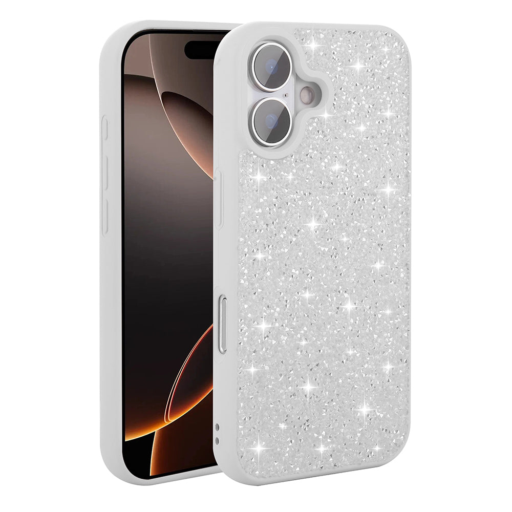 Apple iPhone 16 Kılıf Parlak Taşlı Tasarım Zore Pırlanta Kapak Beyaz