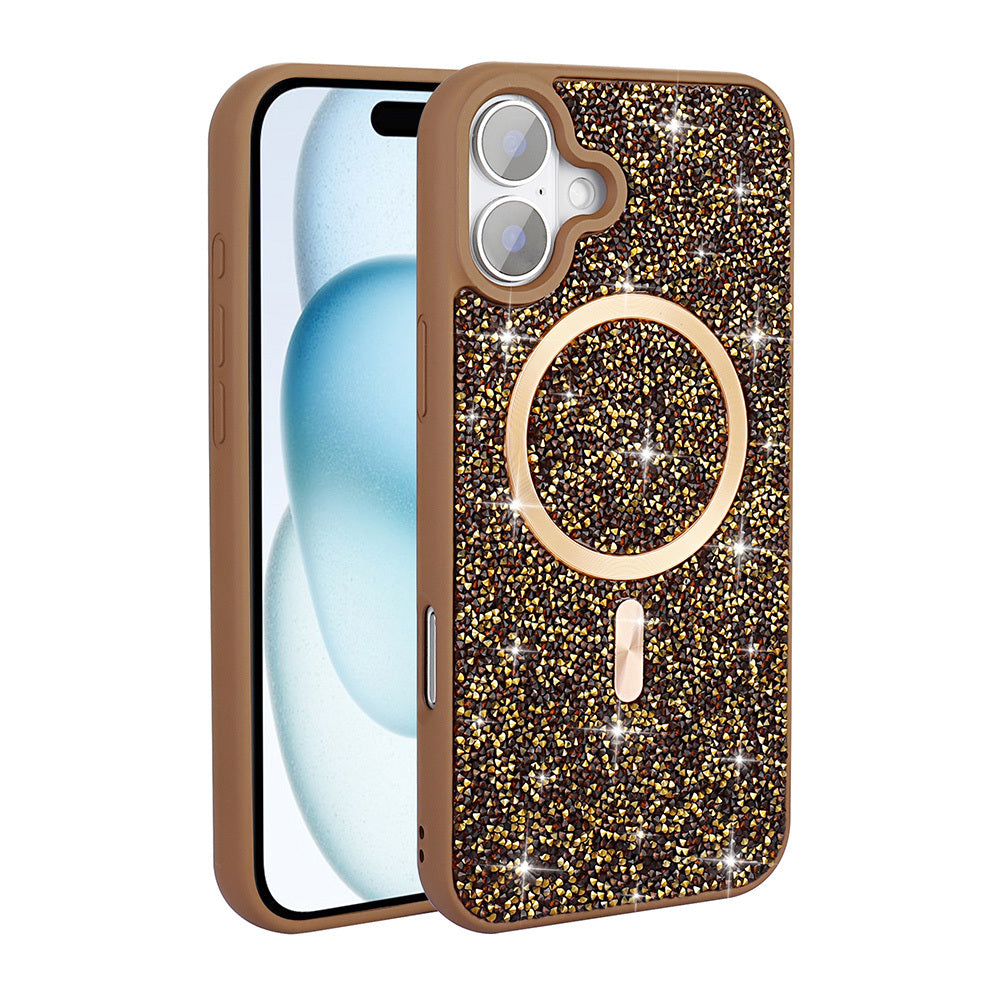 Apple iPhone 16 Kılıf Pırlanta Tasarımlı M-safe Şarj Özellikli Zore Mozaik Silikon Kapak Titanyum-Gri