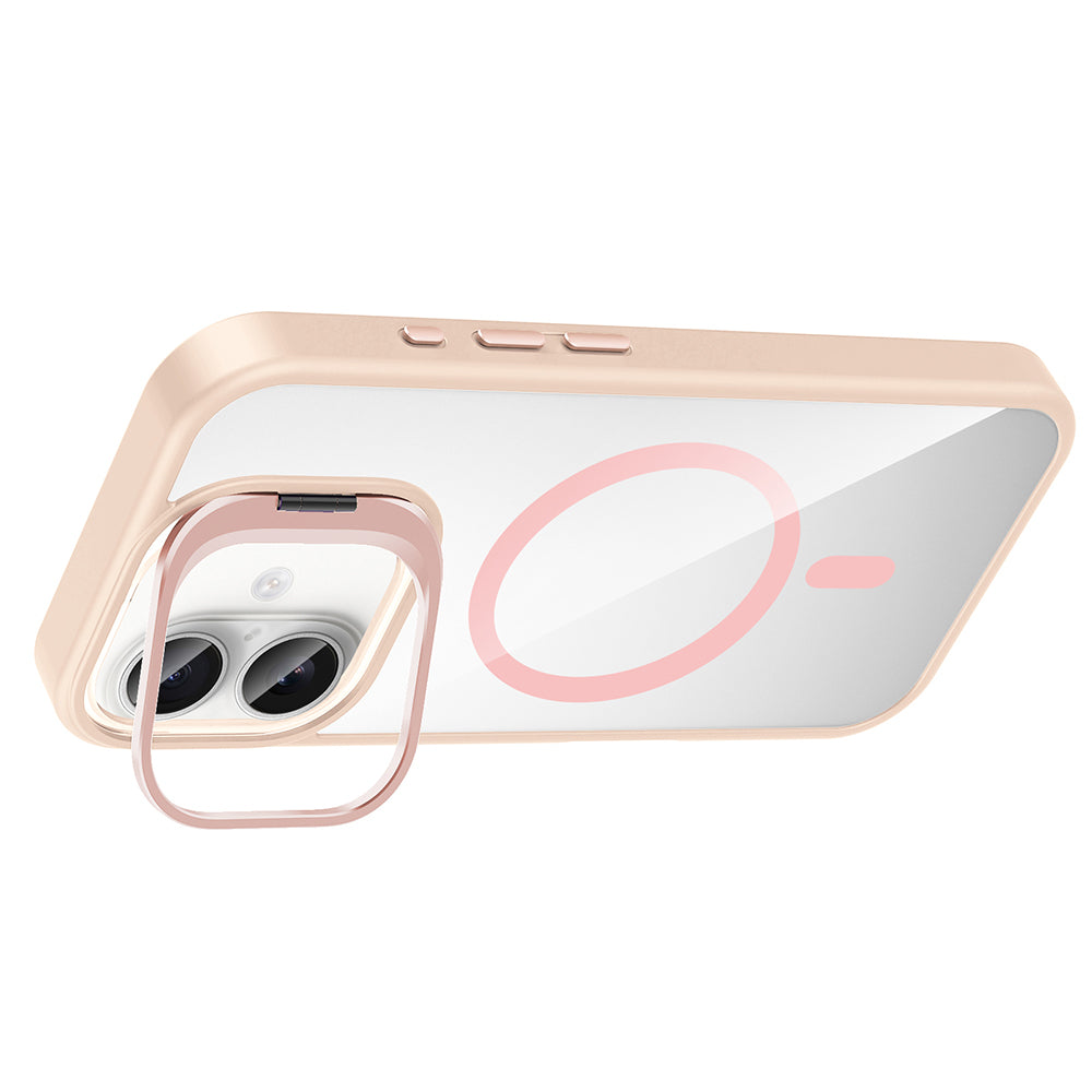 Apple iPhone 16 Kılıf Standlı ve Kamera Lens Hediyeli M-Safe Şarj Özellikli Zore Etro Kapak Desert Titanyum