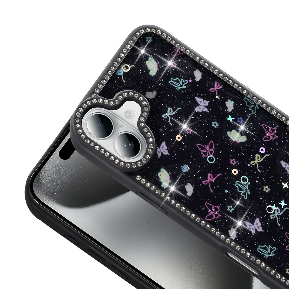 Apple iPhone 16 Kılıf Taşlı ve Simli Tasarım Zore Azra Kapak Pembe