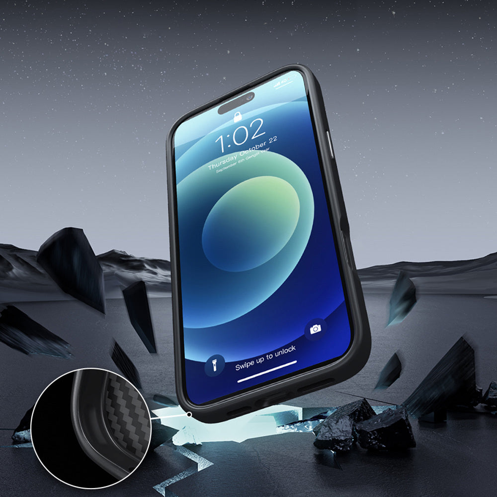 Apple iPhone 16 Kılıf Wiwu DCC-205 Magsafe Şarj Özellikli Aramid Fiber Tasarım Kevlar Kapak Siyah