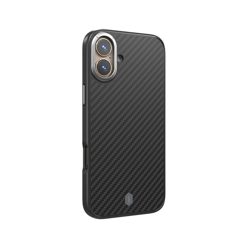Apple iPhone 16 Kılıf Wiwu DCC-205 Magsafe Şarj Özellikli Aramid Fiber Tasarım Kevlar Kapak Siyah